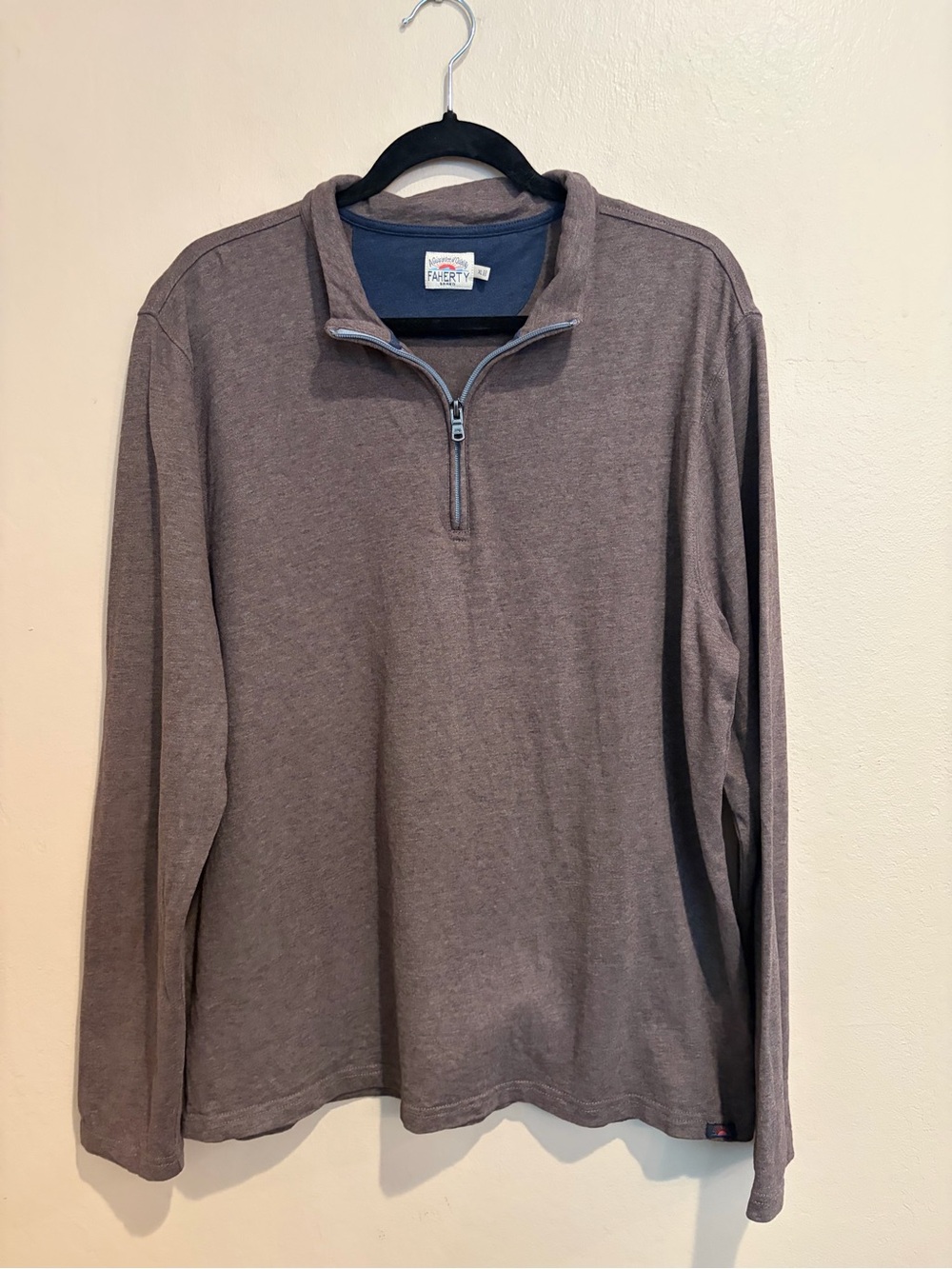 Faherty Men's Suffolk Light Brown Partial Zip Pullover, Cotton Blend, Size XL
